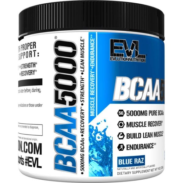 EVL BCAA 5000 Powder, 30 Servings, Blue Raz - Image 1