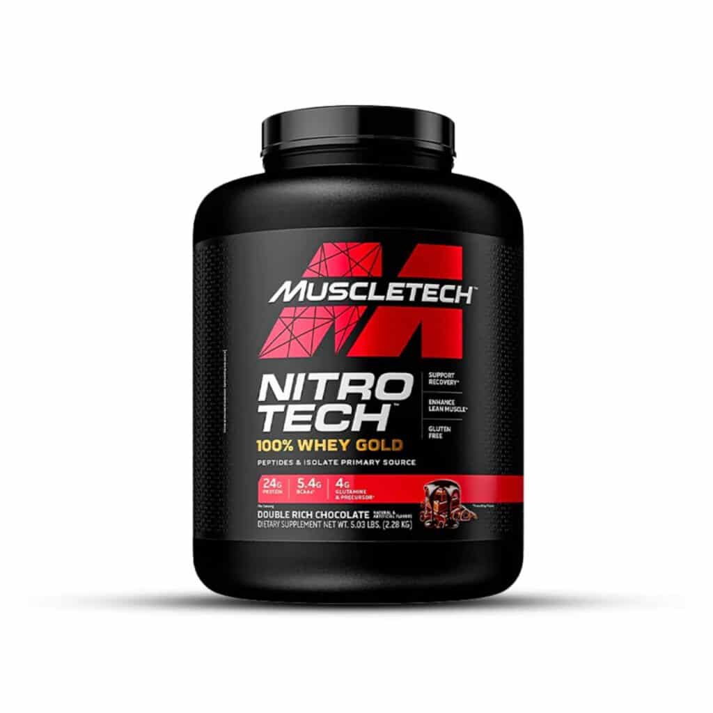 MuscleTech Nitro Tech 100% Whey Gold protein powder Double Rich Chocolate 5 lb container
