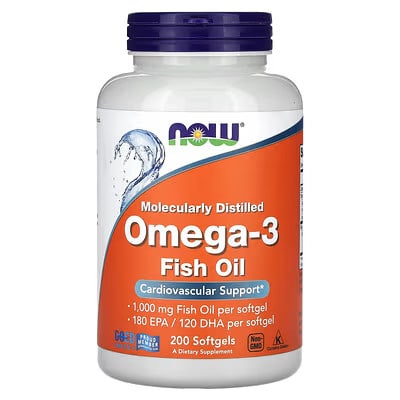 68 (3) NOW Foods Omega-3 Molecularly Distilled Fish Oil 1000 mg (200 Softgels) - Image 1