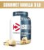 Dymatize ISO100 Hydrolyzed Whey Protein Isolate Gourmet Vanilla 3 lb protein powder container