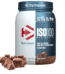 Dymatize ISO100 Hydrolyzed Whey Protein Isolate tub in Gourmet Chocolate flavor, displaying 25g protein and 5.5g BCAAs per serving with rich chocolate chunks and truffle graphics.