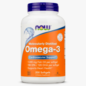NOW Foods Omega-3 Fish Oil 1000 mg molecularly distilled 200 softgels bottle