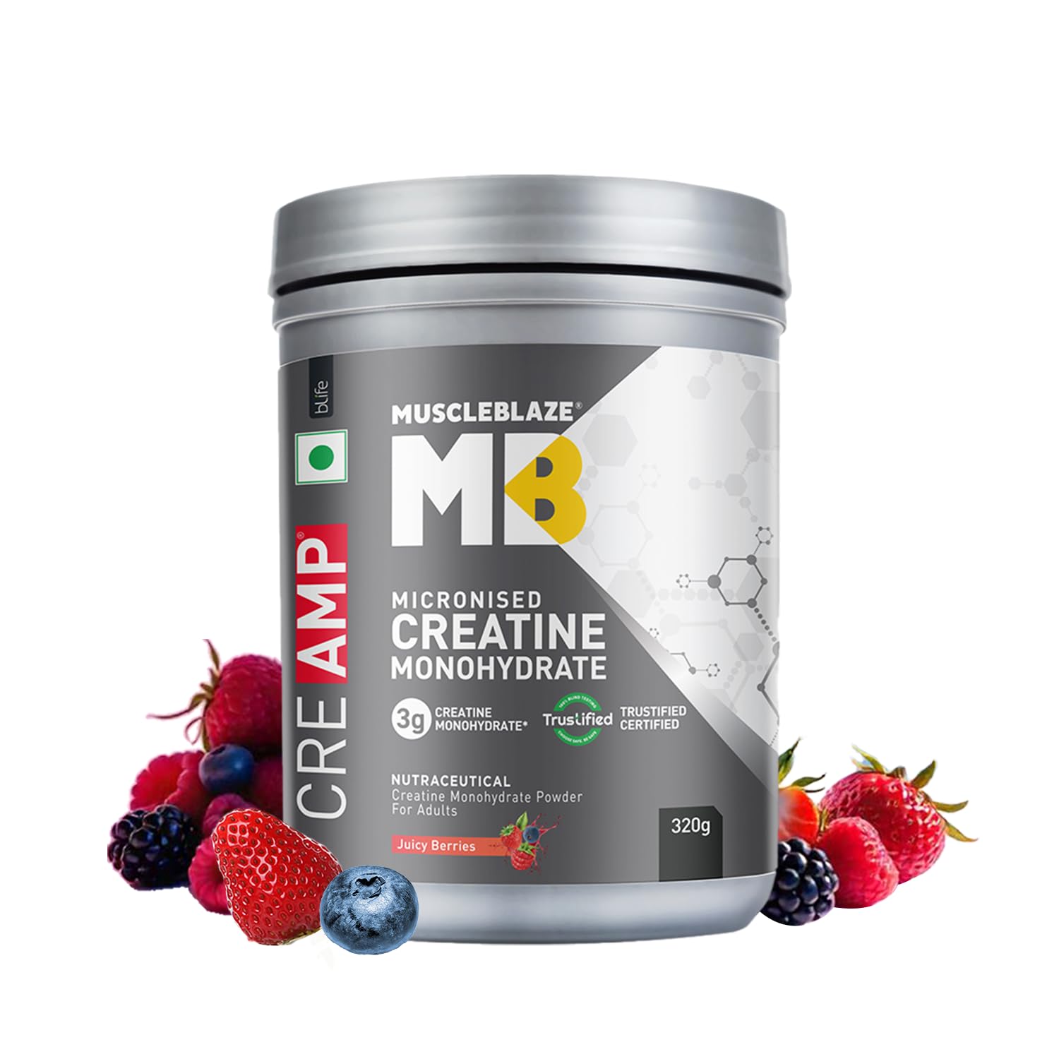 61tvimm6r0L._SL1500_ MuscleBlaze Creatine 320g – Fruit Frenzy - Image 1